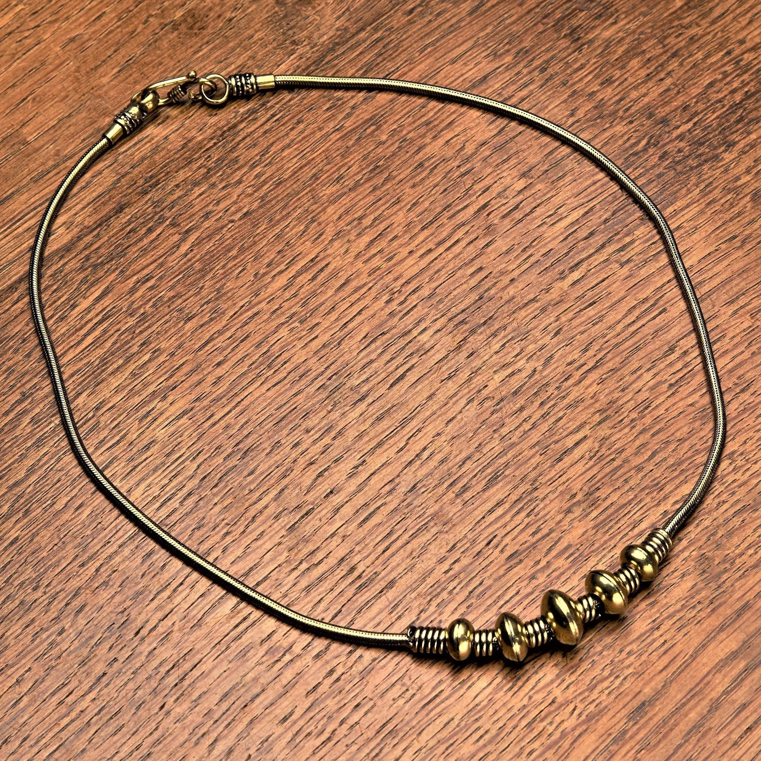 Pure Brass Charm Beaded Snake Chain Necklace