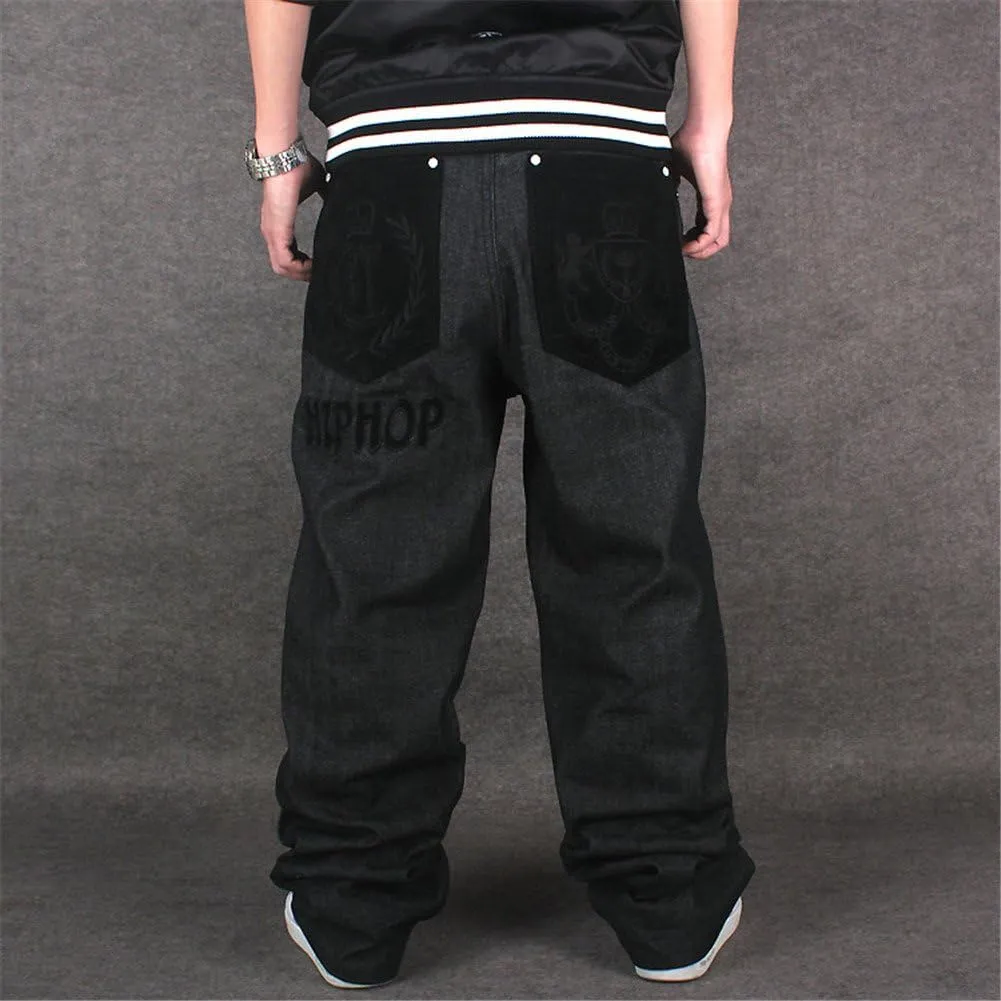 QBO Men's Vintage Graffiti Hip Hop Style Baggy Jeans Denim