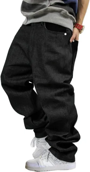 QBO Men's Vintage Graffiti Hip Hop Style Baggy Jeans Denim