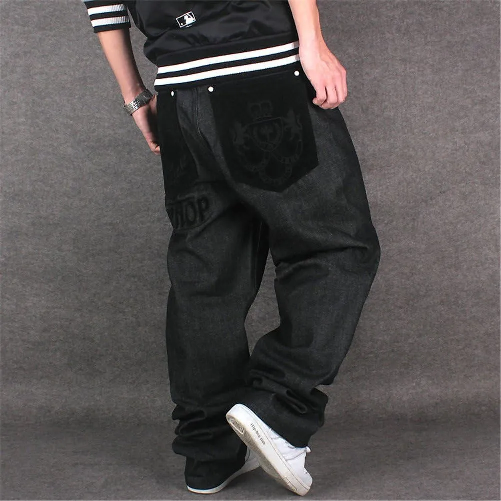 QBO Men's Vintage Graffiti Hip Hop Style Baggy Jeans Denim