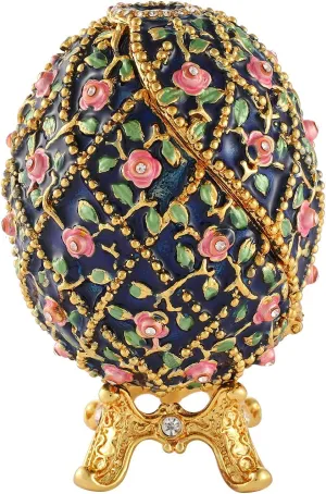 QIFU Easter Egg Style Hand Painted Enameled Trinket Box with Hinged Unique Gift for Family(QF1990)