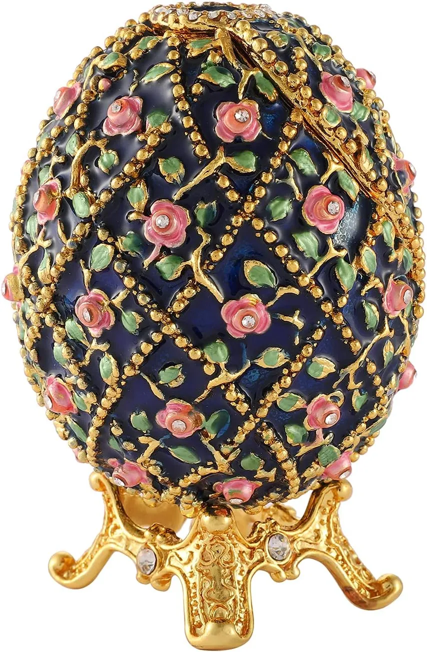 QIFU Easter Egg Style Hand Painted Enameled Trinket Box with Hinged Unique Gift for Family(QF1990)