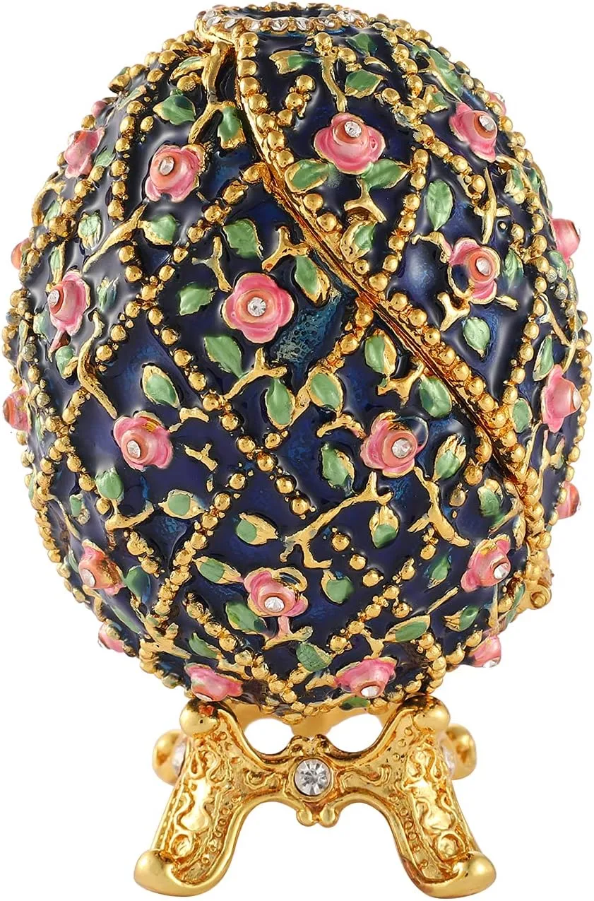 QIFU Easter Egg Style Hand Painted Enameled Trinket Box with Hinged Unique Gift for Family(QF1990)