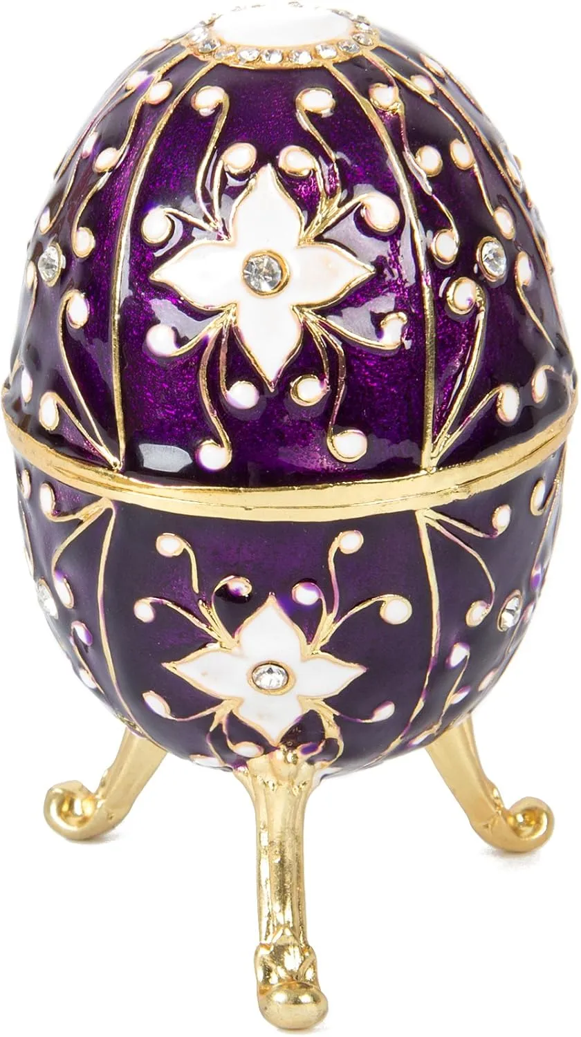 QIFU Hand Painted Enameled Easter Egg Style Decorative Enamel Trinket Box Unique Gift for Family