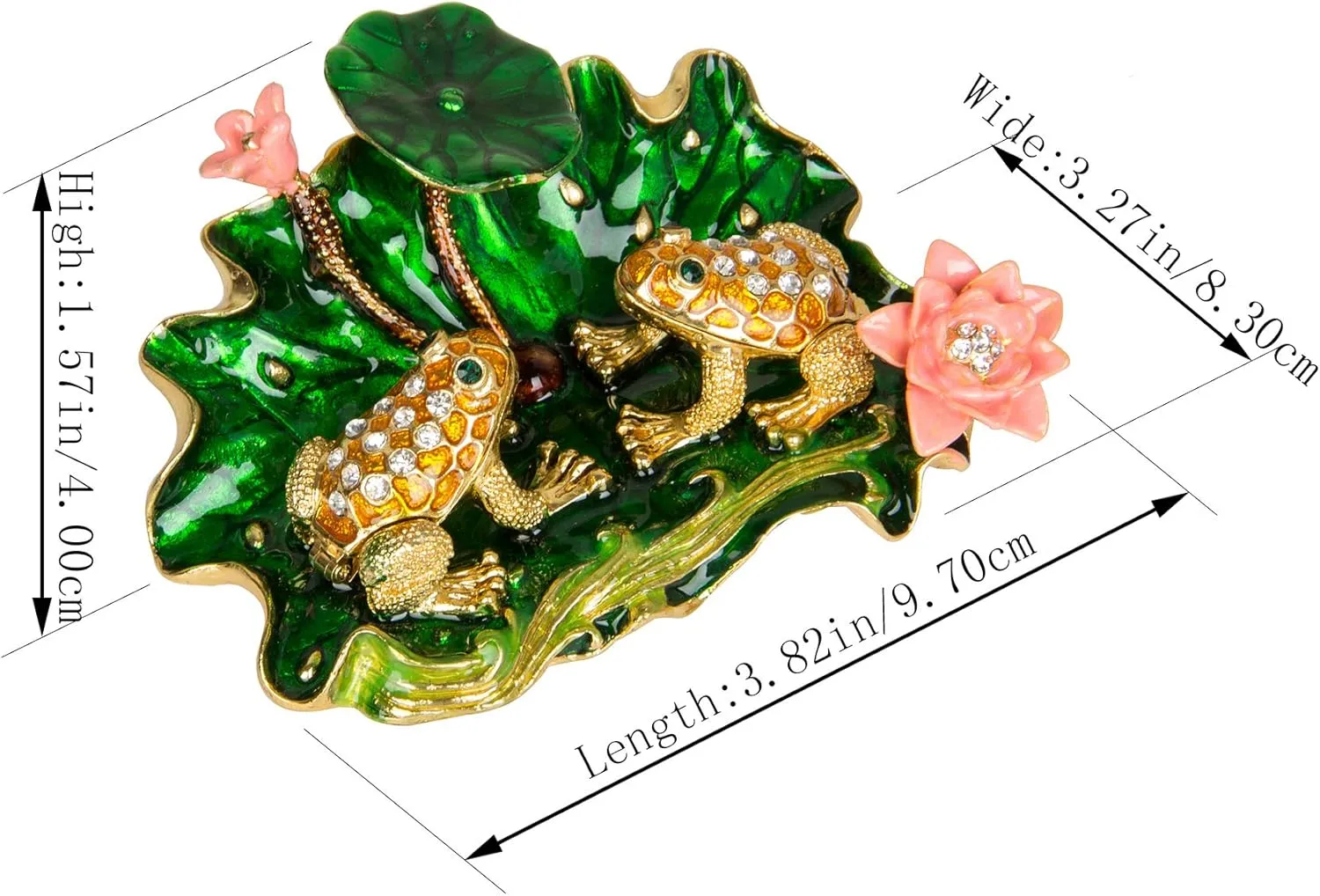 QIFU Hand Painted Enameled Frog with Lotus Decorative Hinged Jewelry Trinket Box Unique Gift for Home Decor