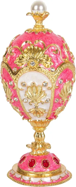 QIFU Hand Painted Enameled Pink Easter Egg Decorative Hinged Jewelry Trinket Box Unique Gift for Home Decor