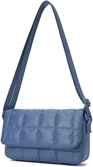 Quilted Crossbody Bags for Women Trendy Flap Saddle Purses Lightweight Nylon Side Shoulder Hand Bag with Adjustable Strap
