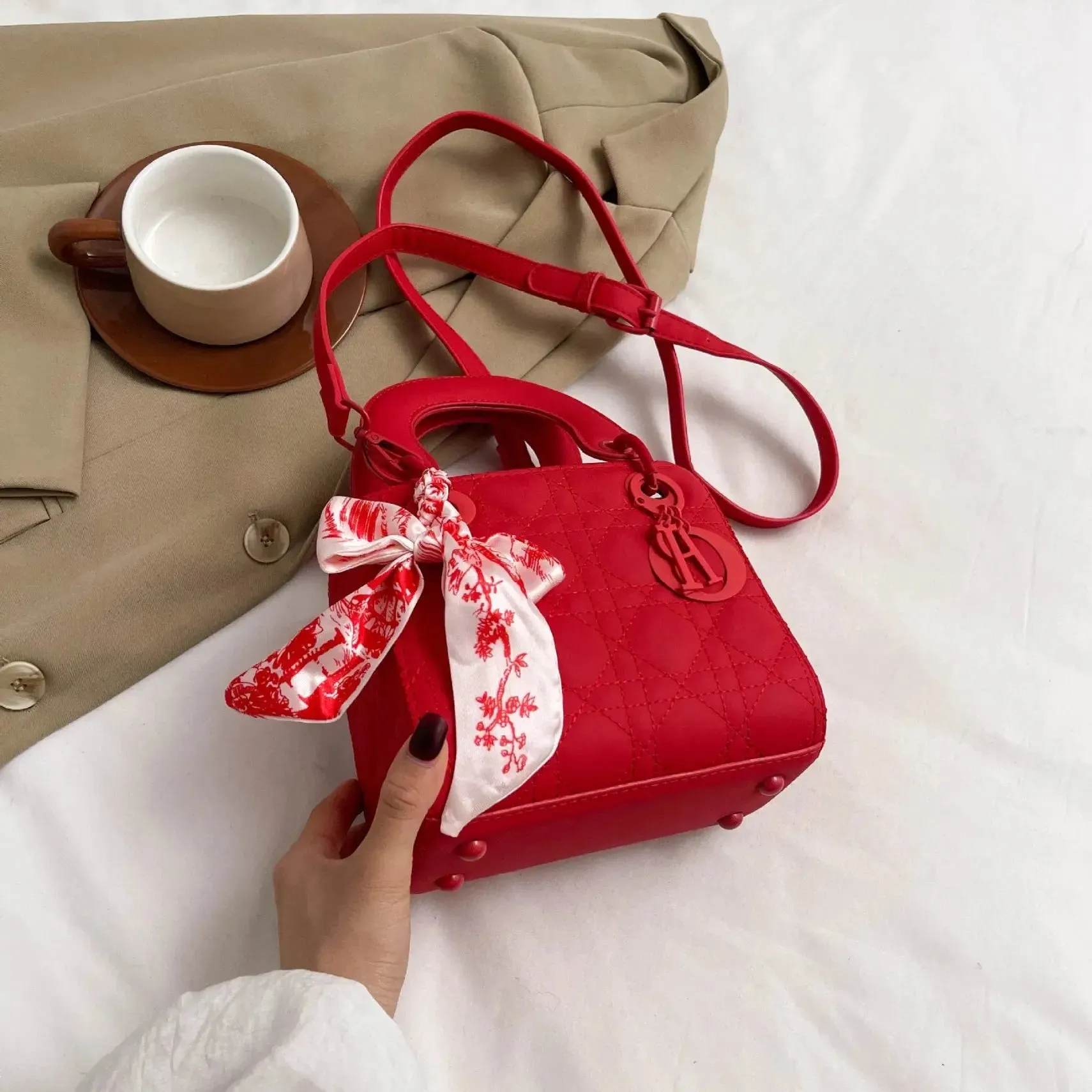 Quilted Handbags/Tote Bags With Scarf