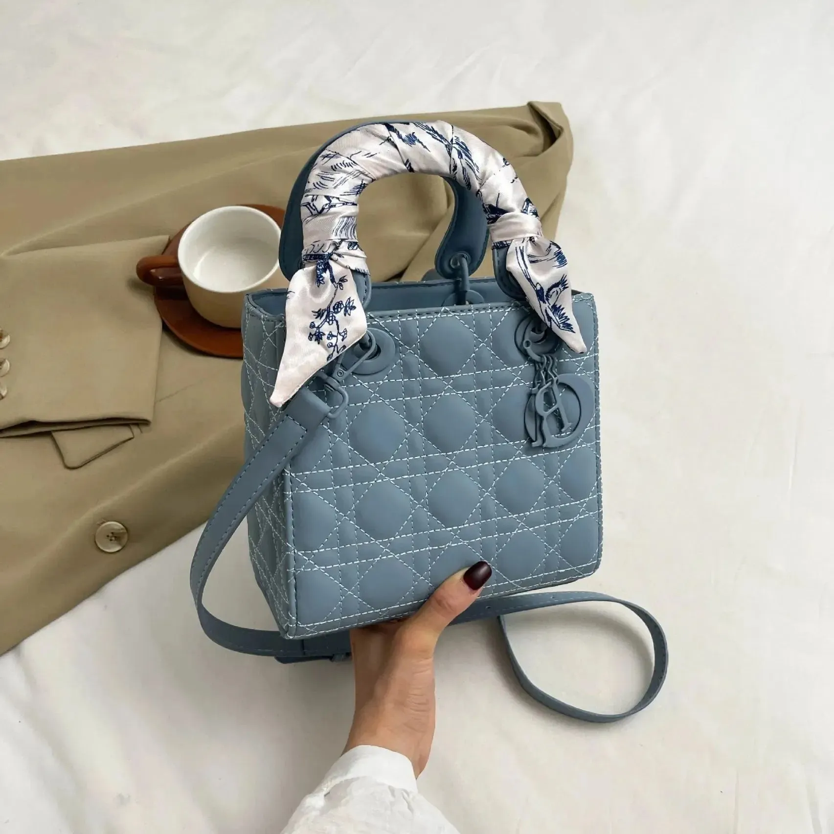 Quilted Handbags/Tote Bags With Scarf
