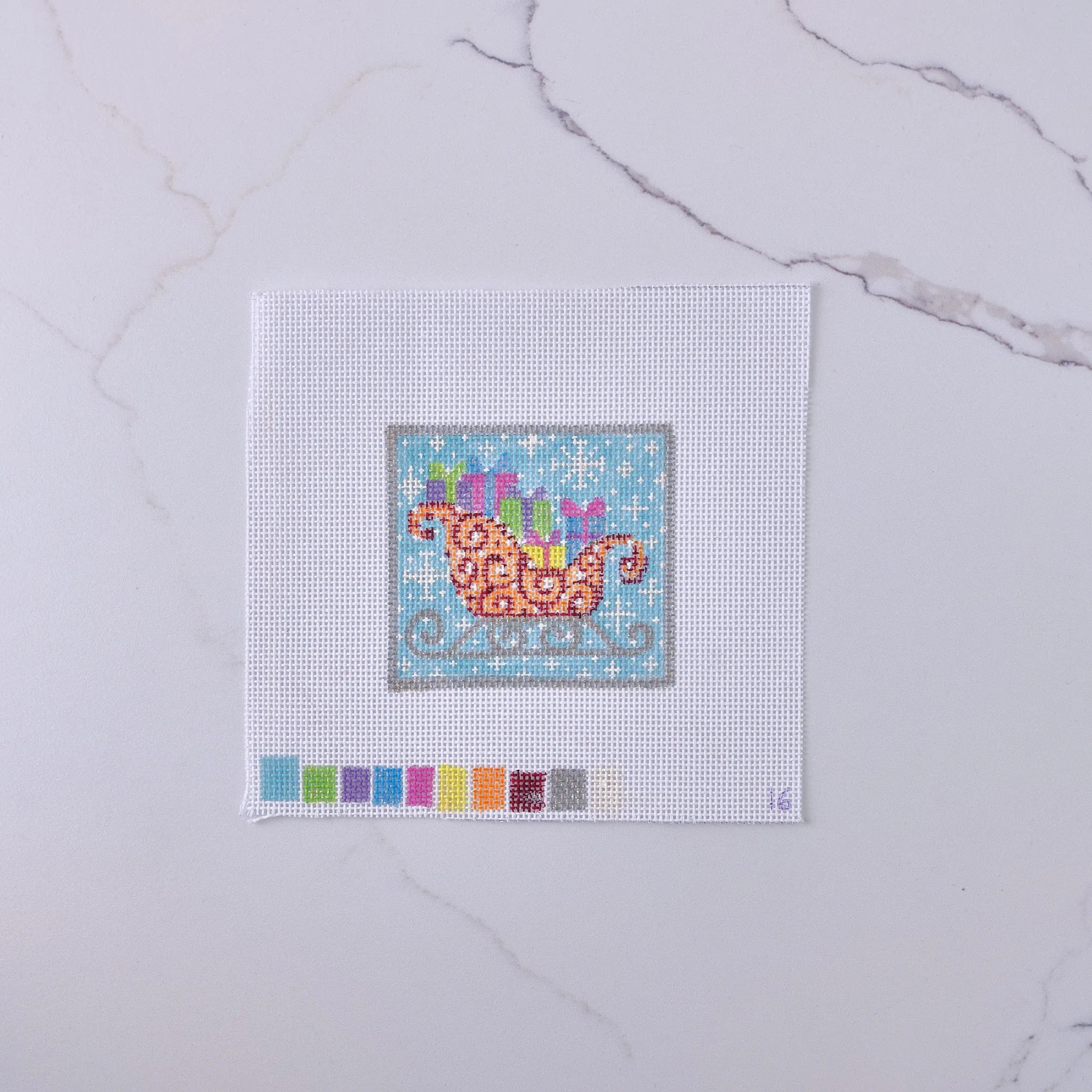 "Christmas Sleigh" - Hand Painted Needlepoint Canvas