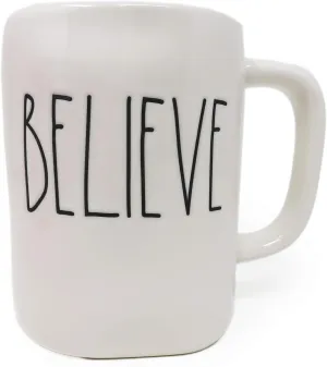 Rae Dunn Magenta Ceramic BELIEVE Coffee Mug