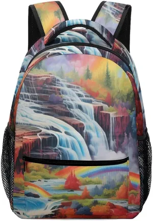 Rainbow Cascade Travel Backpack Lightweight Shoulders Bag Casual Daypack with Pockets for Men Women