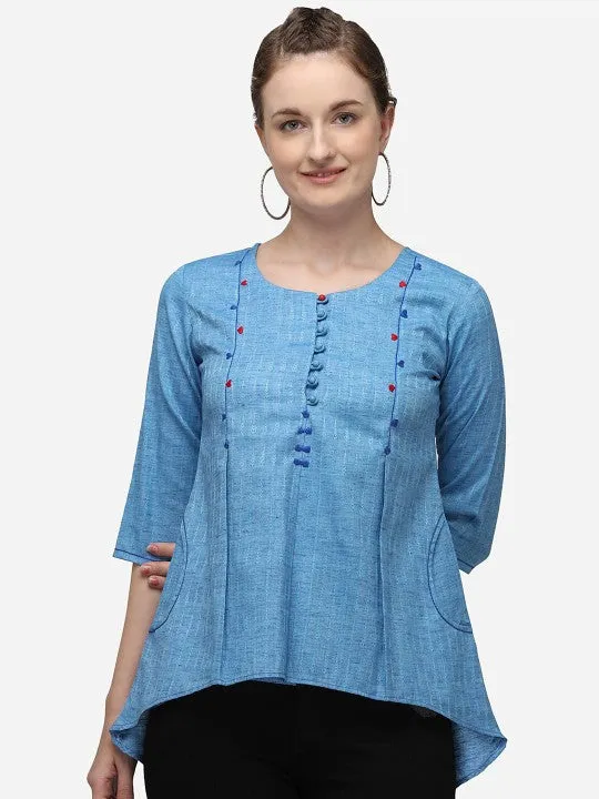 Raisin Blue & Red Embroidered High-Low Tunic