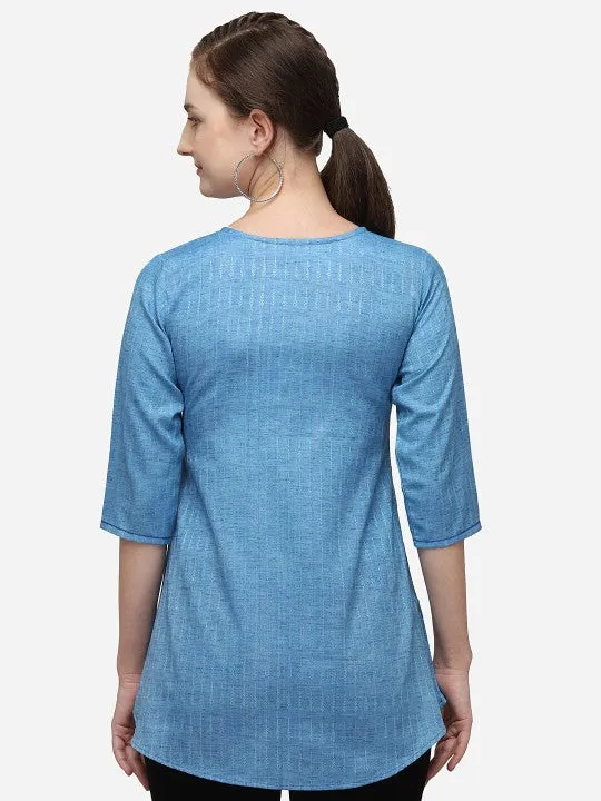 Raisin Blue & Red Embroidered High-Low Tunic