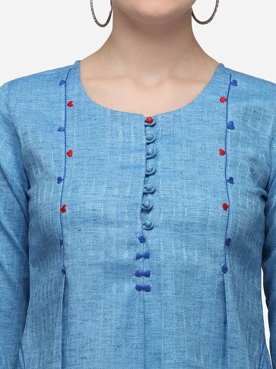 Raisin Blue & Red Embroidered High-Low Tunic