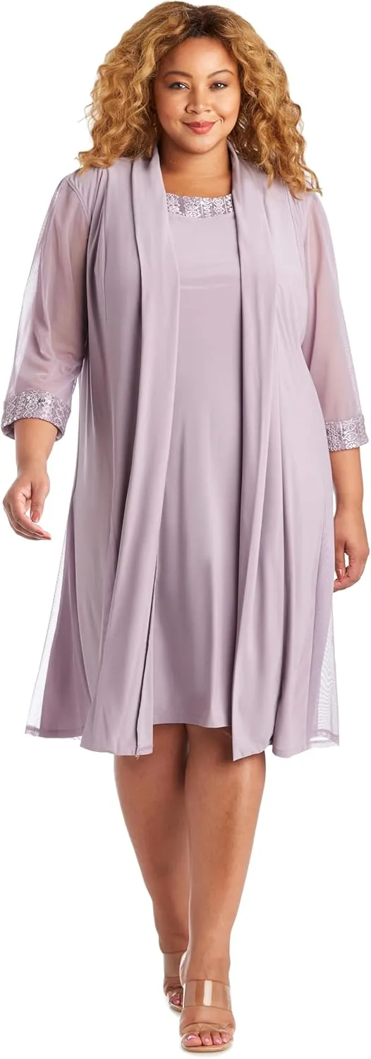 R&M Richards Womens Plus Embellished Evening Two Piece Dress