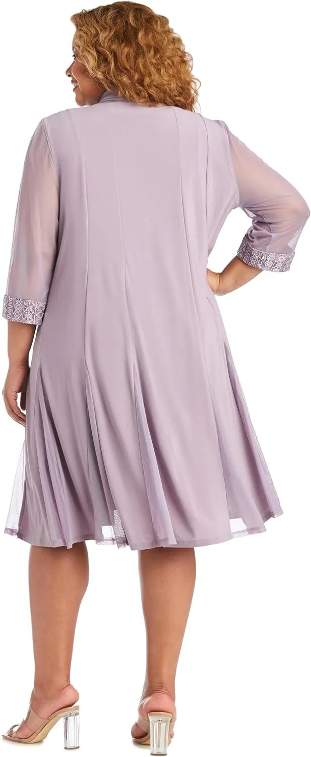 R&M Richards Womens Plus Embellished Evening Two Piece Dress