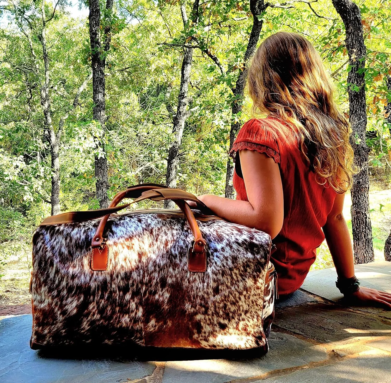 Ranch Junkie Highlands Large Genuine Cowhide Bag Cowhide Duffel (Brown Cowhide)