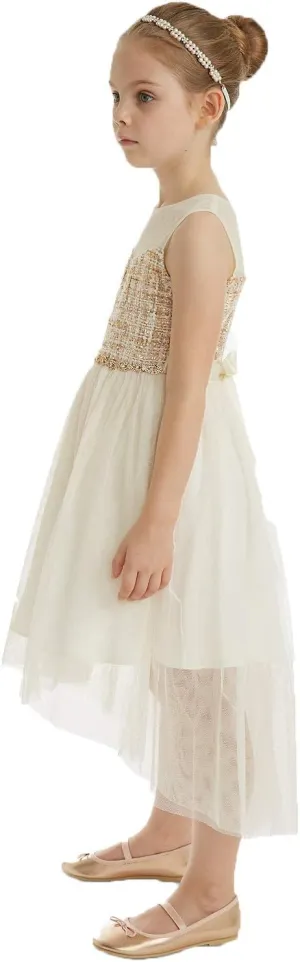 Rare Editions Toddler Girls Boucle Illusion Neck Dress (Ivory, 3T)