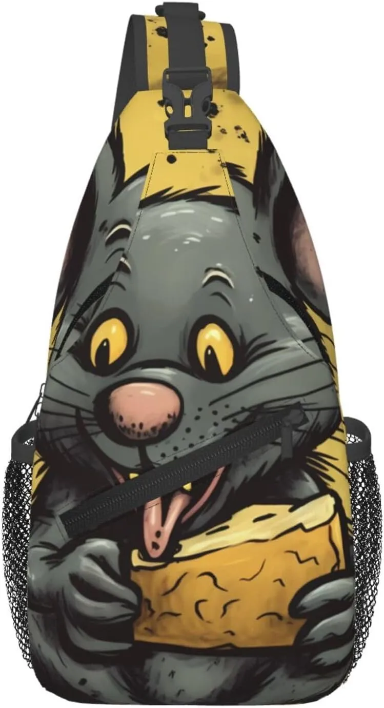 Rat Eats A Piece Of Cheese Sling Bag Waterproof Lightweight Crossbody Shoulder Backpack Chest Bags Travel Hiking Casual Daypack For Women Men