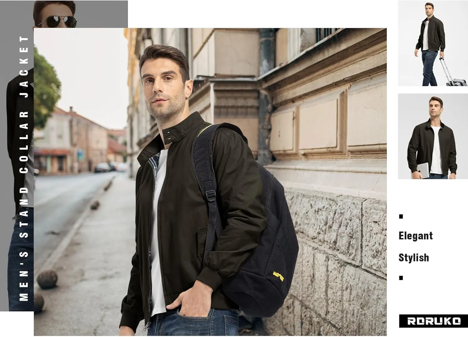 Rdruko Men's Bomber Jacket Cotton Lightweight Windbreaker Full Zip Casual Fashion Coat