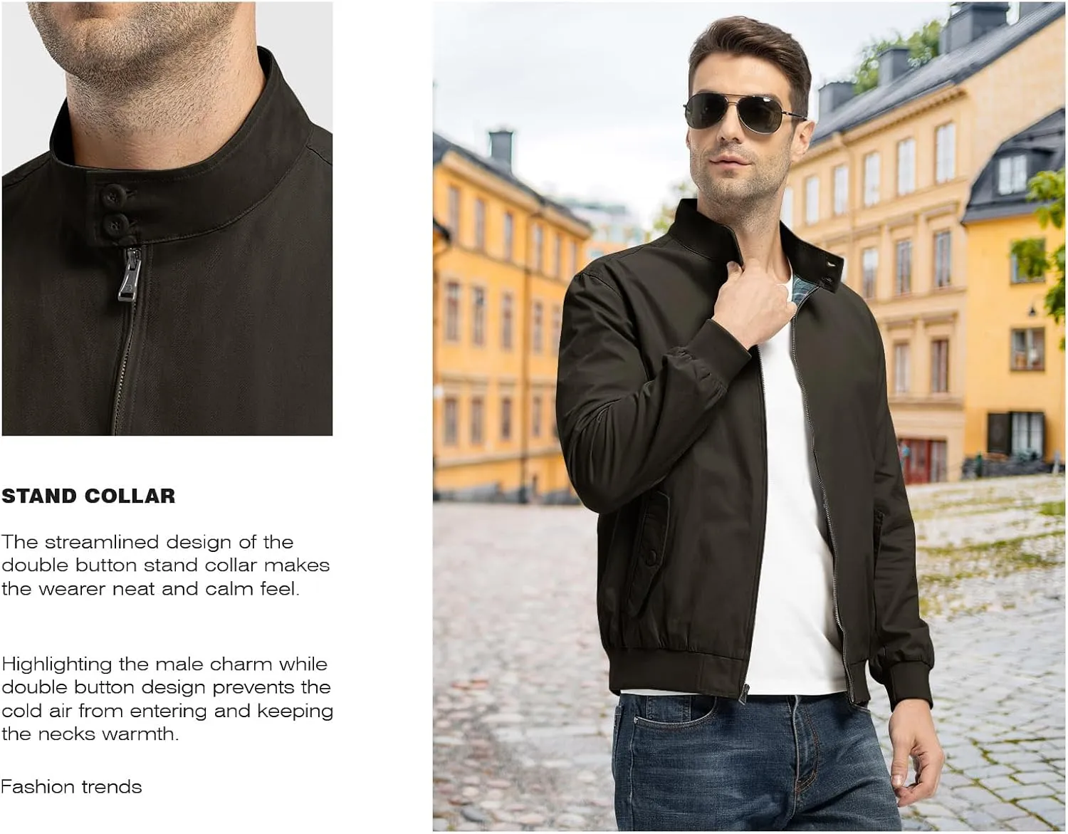 Rdruko Men's Bomber Jacket Cotton Lightweight Windbreaker Full Zip Casual Fashion Coat
