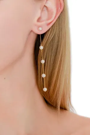 Real Freshwater Round Pearl Drop Bride Earrings 5mm AAAA  Handpicked Genuine Pearl, 925 Sterling Silver Dangle Handmade Long Tassel Wedding Bridal Earrings for Women, Bridesmaid Gift