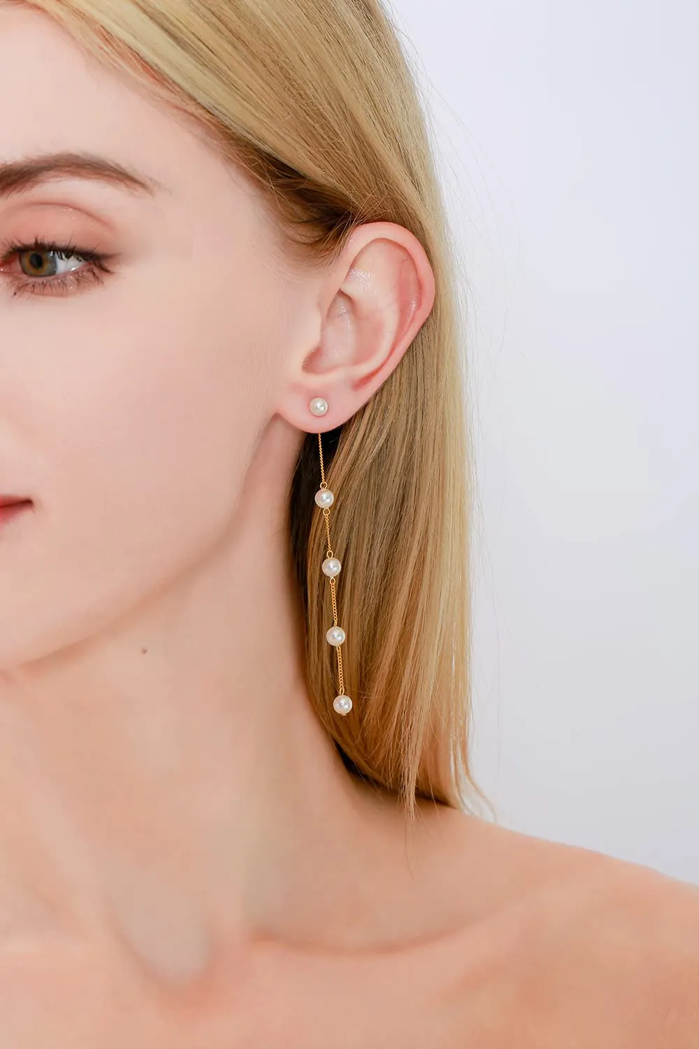 Real Freshwater Round Pearl Drop Bride Earrings 5mm AAAA  Handpicked Genuine Pearl, 925 Sterling Silver Dangle Handmade Long Tassel Wedding Bridal Earrings for Women, Bridesmaid Gift