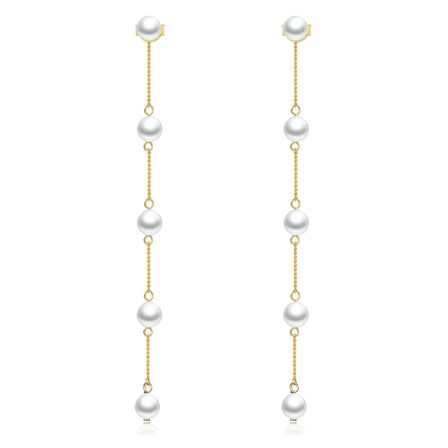 Real Freshwater Round Pearl Drop Bride Earrings 5mm AAAA  Handpicked Genuine Pearl, 925 Sterling Silver Dangle Handmade Long Tassel Wedding Bridal Earrings for Women, Bridesmaid Gift