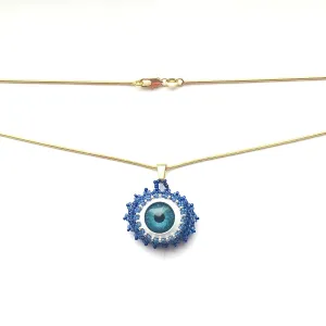 Realistic Blue Eye Beadwoven Necklace Nature Statement Embroidered Pendant Gold Fillled Snake Chain