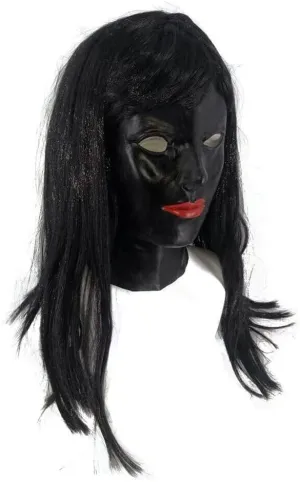 Realistic Sexy Female Mask with Black Long Hair Halloween Party Latex Mask Woman Face Crossdressing Sissy