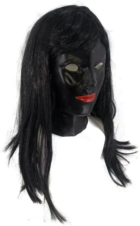 Realistic Sexy Female Mask with Black Long Hair Halloween Party Latex Mask Woman Face Crossdressing Sissy