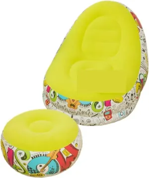 Recliner Inflatable Foldable Lounge Outdoor Graffiti Comfortable Combination of Pedals Flocked Sofa Chair Drop Portable (Color : Yellow 108x85x80cm)