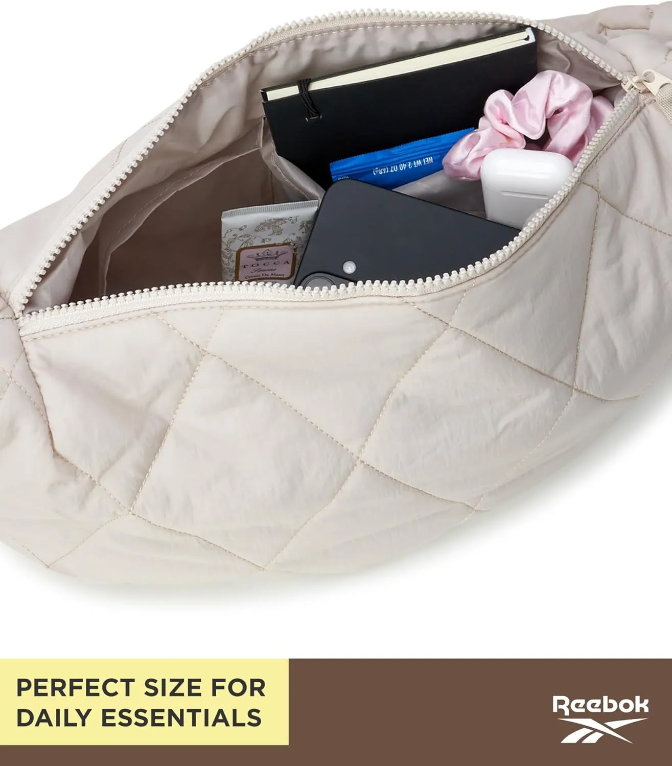 Reebok Quilted Puffer Tote Bag - Small Lightweight Shoulder Purse for Women