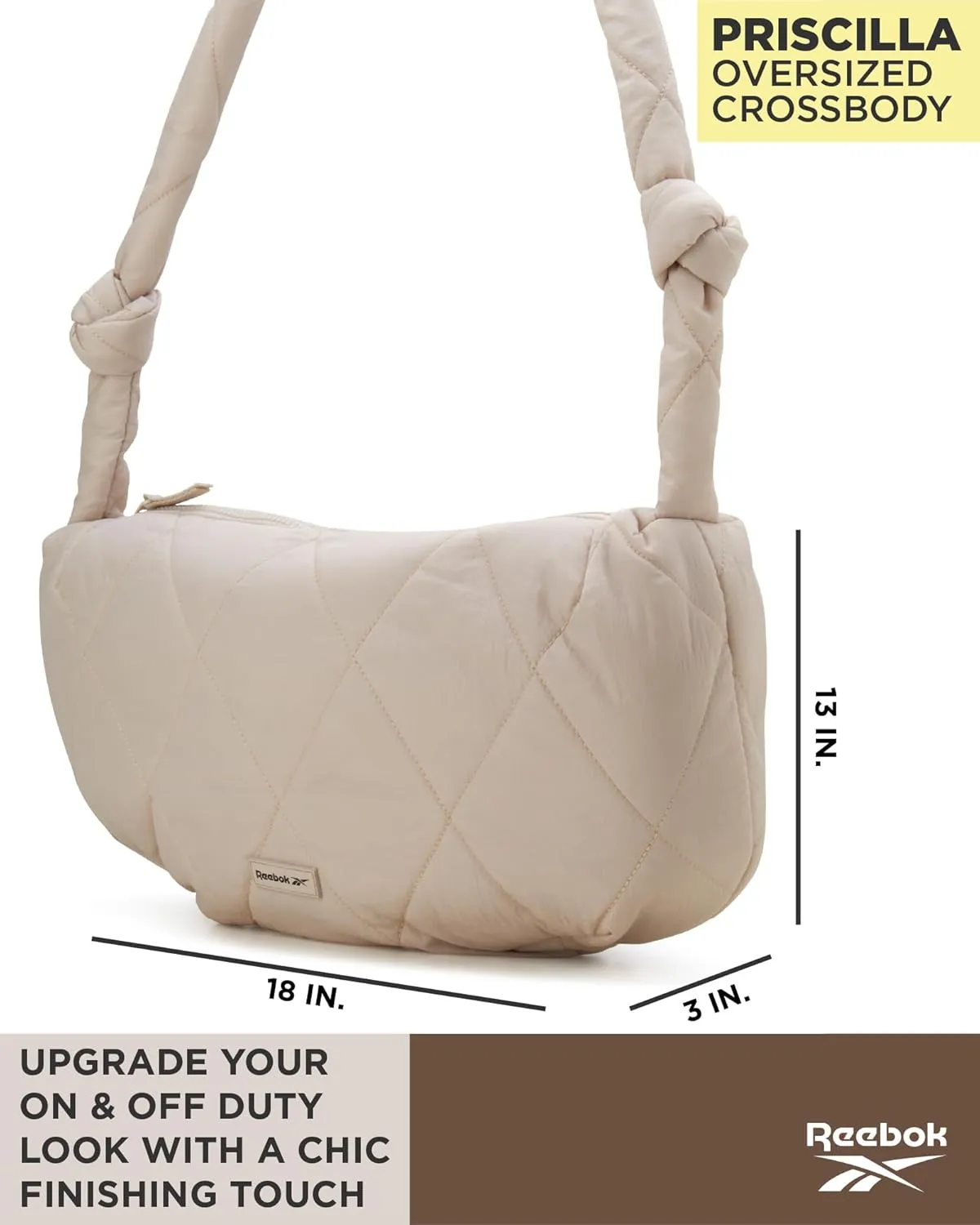 Reebok Quilted Puffer Tote Bag - Small Lightweight Shoulder Purse for Women