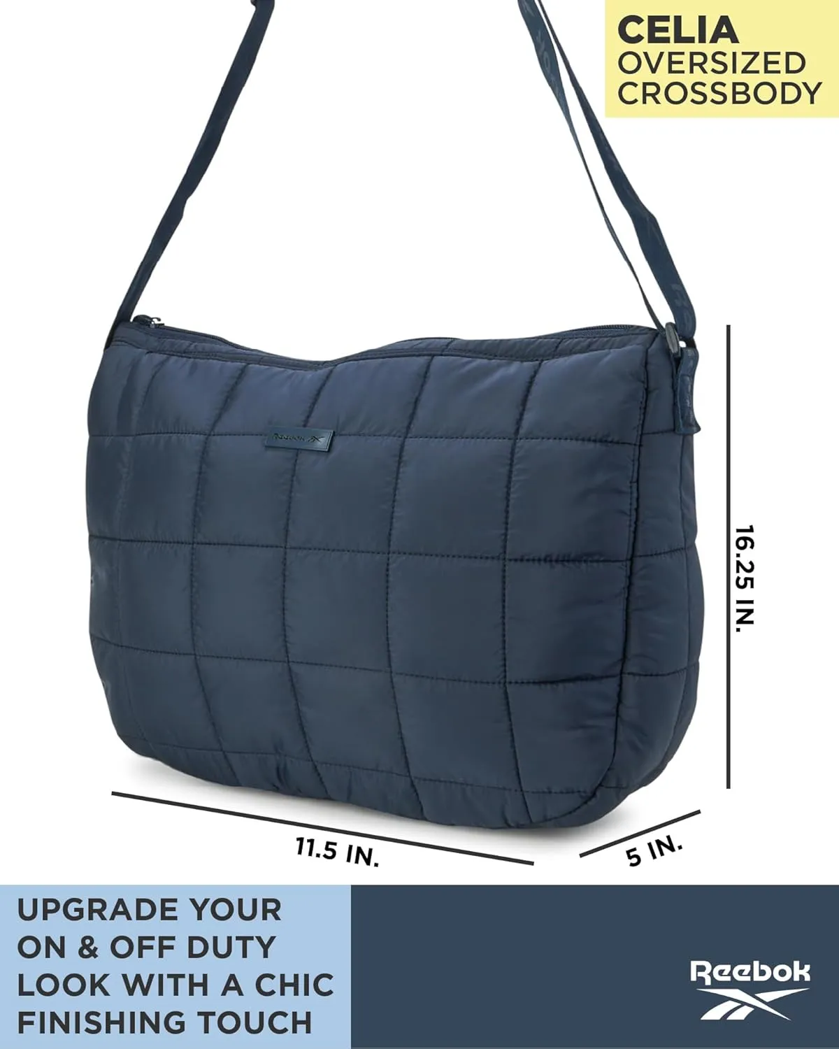Reebok Womens Crossbody Bag - Oversized Quilted Puffer Tote Bag for Women, Large Shoulder Purse for Gym Travel & Everyday Use