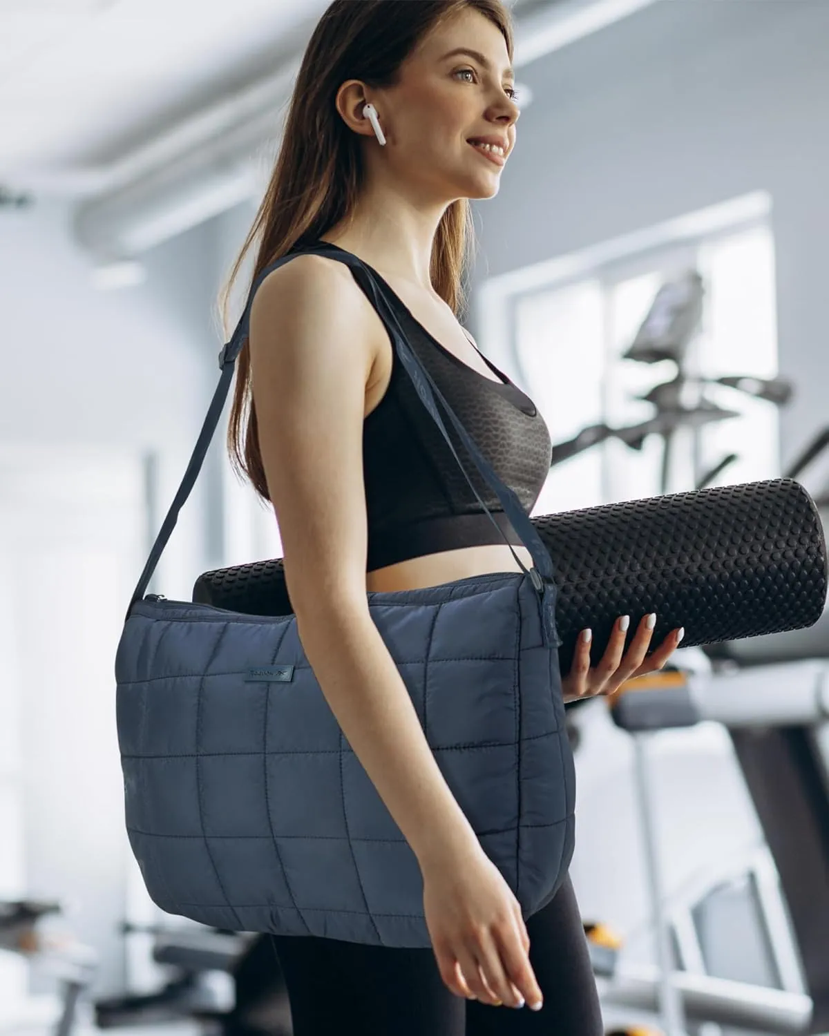 Reebok Womens Crossbody Bag - Oversized Quilted Puffer Tote Bag for Women, Large Shoulder Purse for Gym Travel & Everyday Use