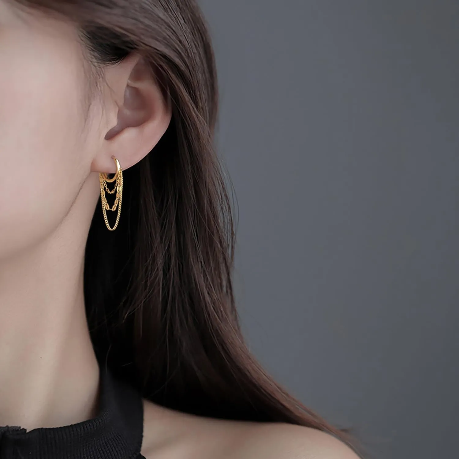 Reffeer Solid 925 Sterling Silver Chain Drop Earrings Hoop for Women Teens Hoop Earrings Tassel Chain Huggie Dangle Earrings