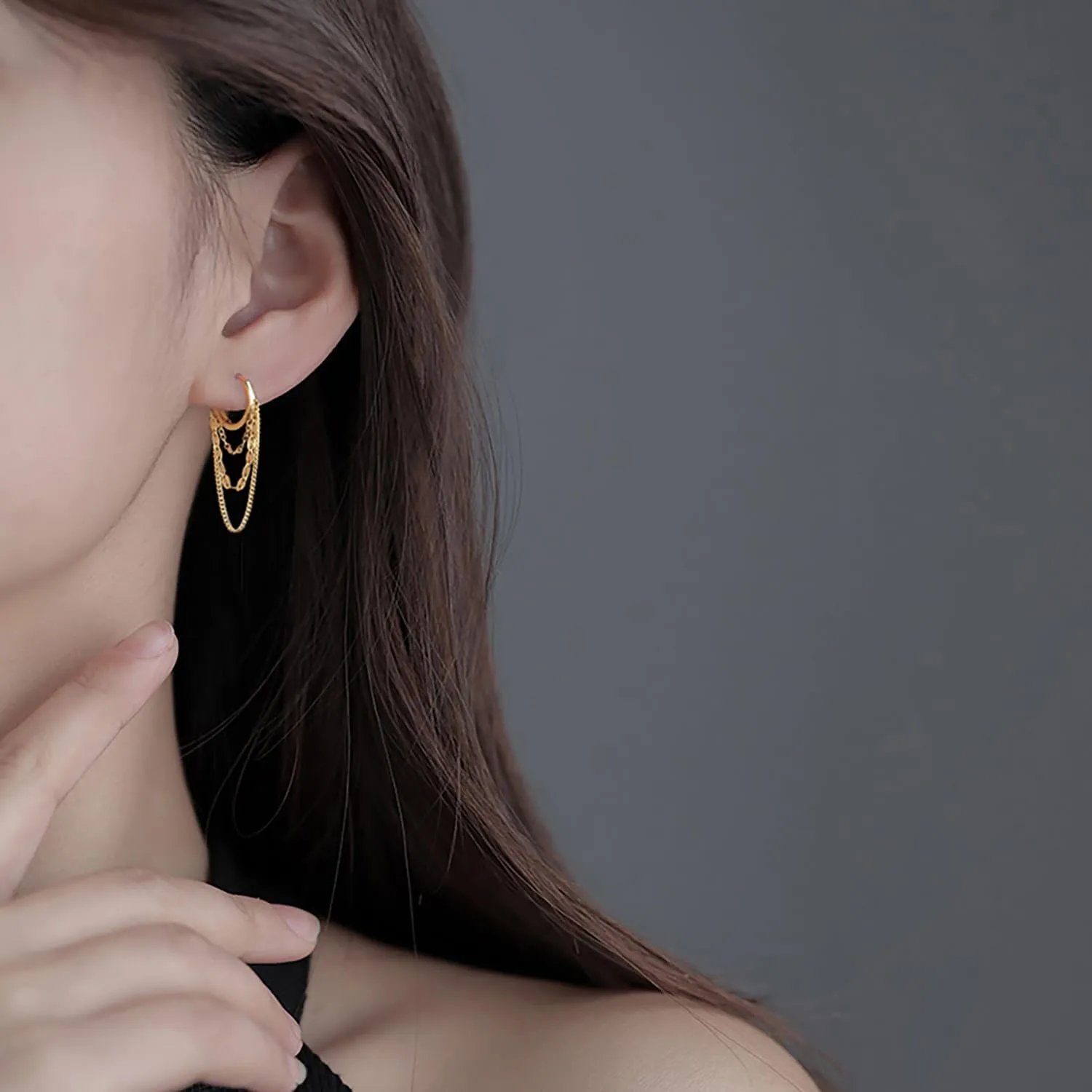 Reffeer Solid 925 Sterling Silver Chain Drop Earrings Hoop for Women Teens Hoop Earrings Tassel Chain Huggie Dangle Earrings