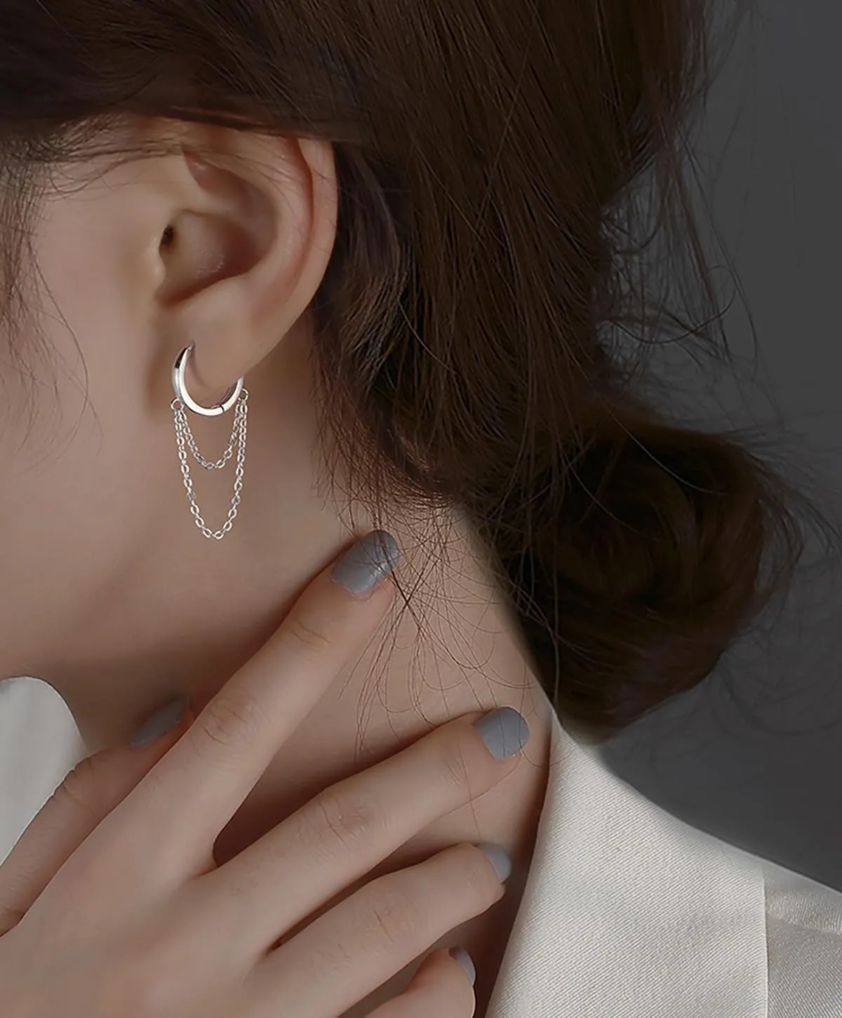 Reffeer Solid 925 Sterling Silver Tassel Chain Drop Dangle Small Hoop Earrings Huggie for Women Teen