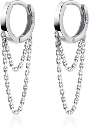 Reffeer Solid 925 Sterling Silver Tassel Chain Drop Dangle Small Hoop Earrings Huggie for Women Teen