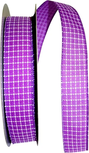 Reliant Ribbon Saddle Stitch Check Linen Value Wired Edge Ribbon, 1-1/2 Inch X 50 Yards, Purple