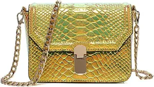 RemeeHi Hologram Snake Skin Leather Shoulder Bag Crossbody Bag with Chain