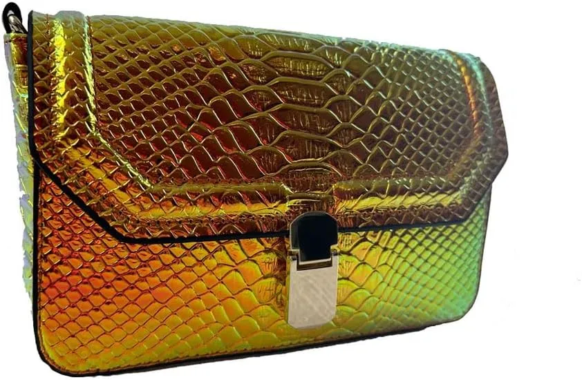 RemeeHi Hologram Snake Skin Leather Shoulder Bag Crossbody Bag with Chain