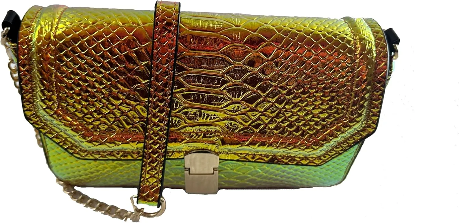 RemeeHi Hologram Snake Skin Leather Shoulder Bag Crossbody Bag with Chain