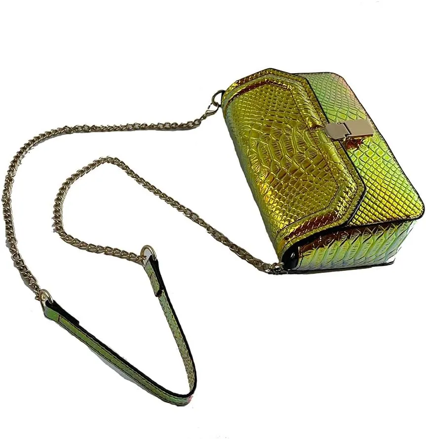 RemeeHi Hologram Snake Skin Leather Shoulder Bag Crossbody Bag with Chain