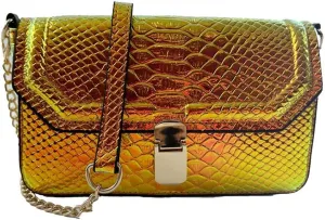 RemeeHi Hologram Snake Skin Leather Shoulder Bag Crossbody Bag with Chain