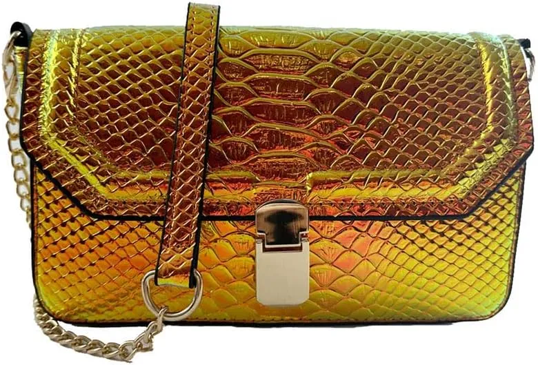 RemeeHi Hologram Snake Skin Leather Shoulder Bag Crossbody Bag with Chain