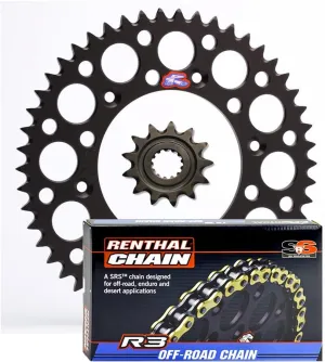 Renthal Grooved Front & Twinring Rear Sprockets & R3 O-Ring Chain Kit - 14/48 BLACK - Compatible/Replacement for Husaberg, Husqvarna, KTM