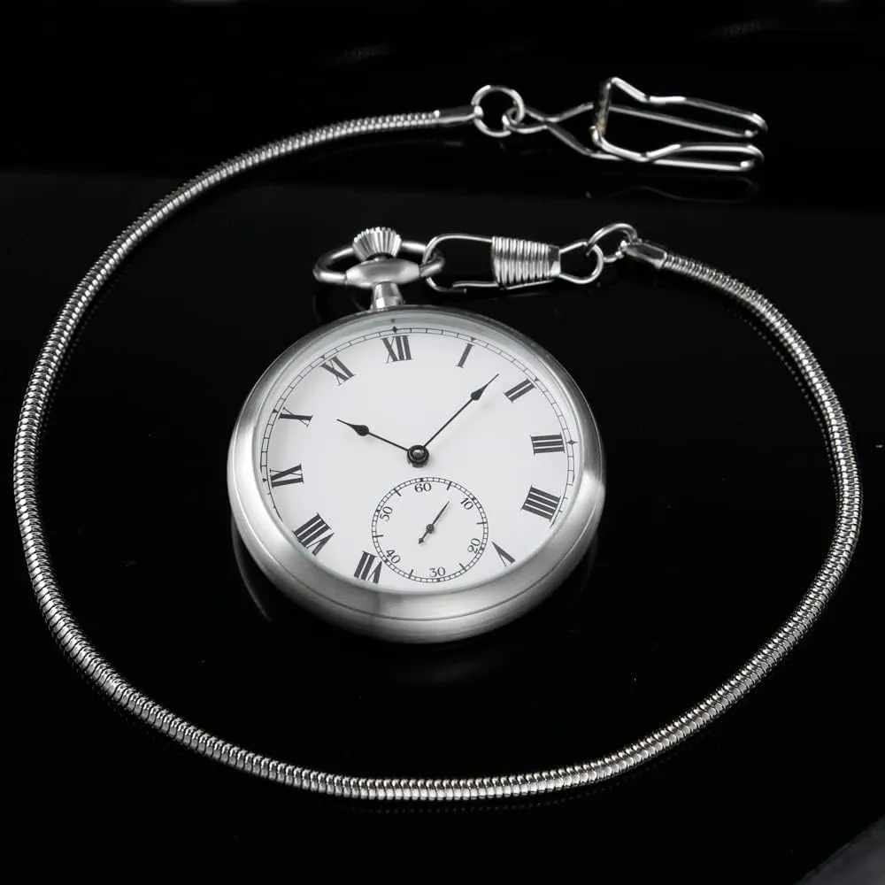 Resistance Full Steel Pocket Watch Mechanical Hand Wind Antique Clock Honed Stainless Original with Chain & Box